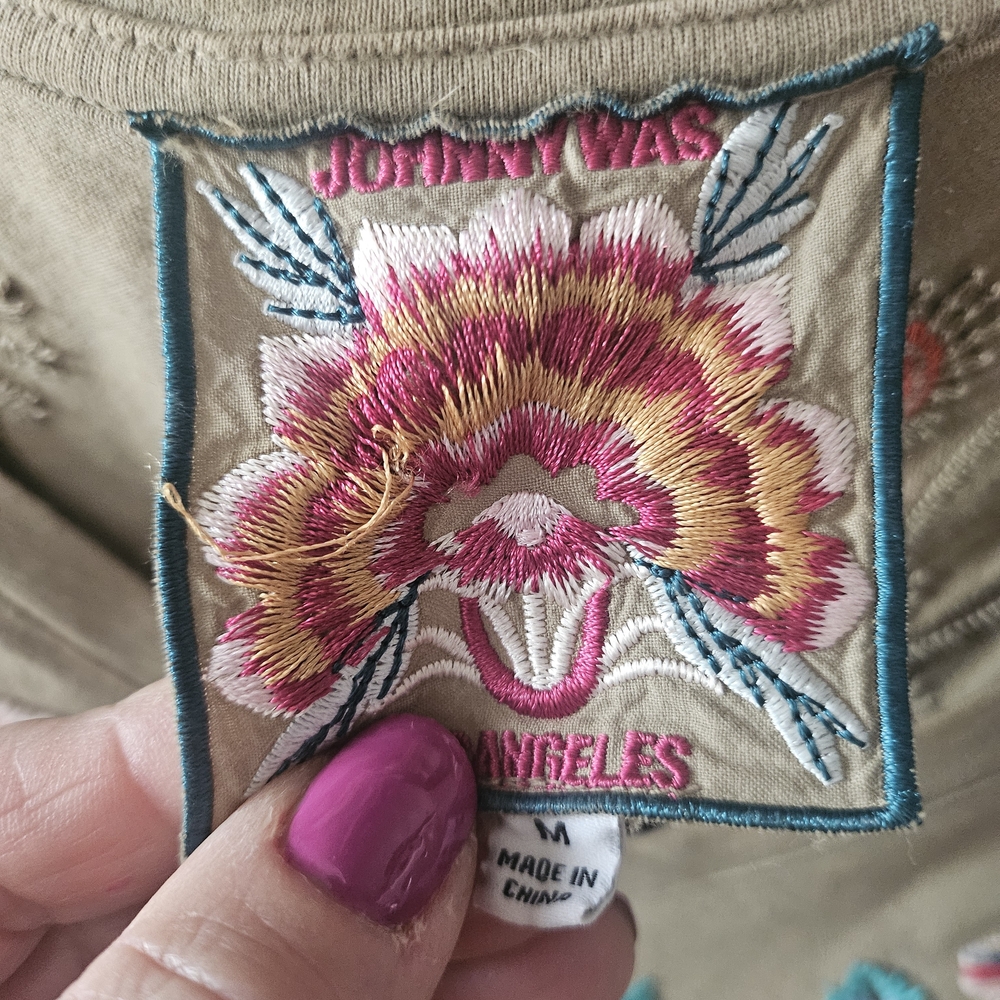 Johnny Was Olive Floral Embroidered Tee - Picture 7 of 8